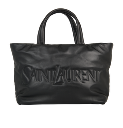 Wide Puffer Tote, Leather, Black, 1223, DB, 3*